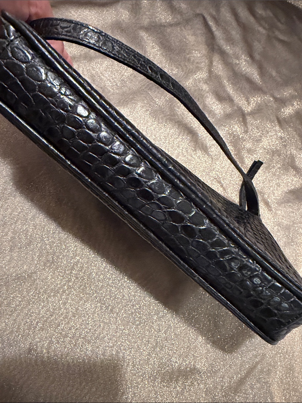 Banana Republic Black Leather Croc Baguette Convertible Wristlet/Shoulder Bag - Picture 8 of 8